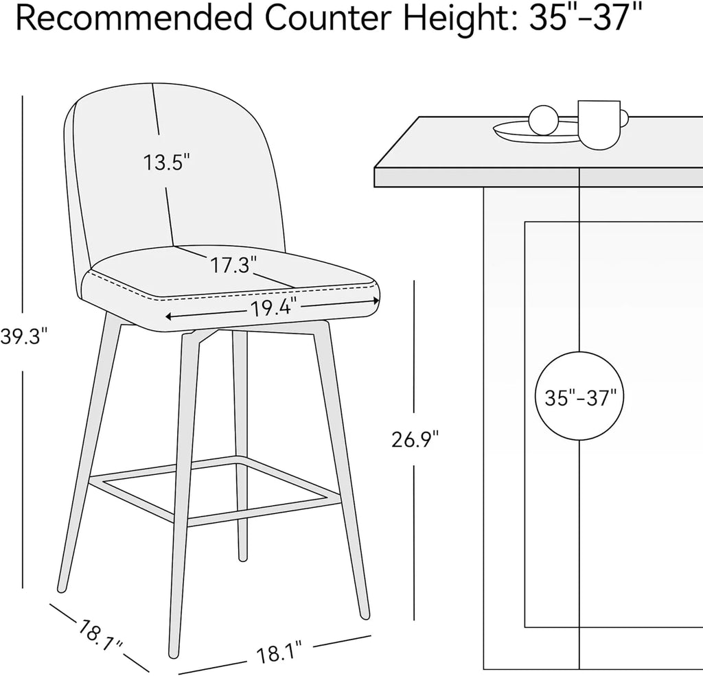 26 Inch Upholstered Swivel Barstools Set of 2 with Back and Metal Legs F168656