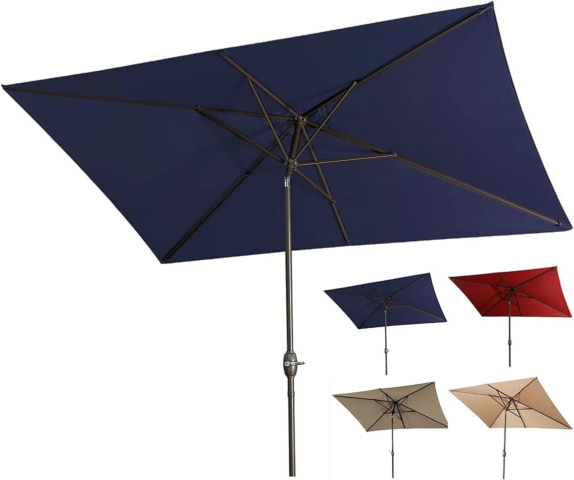 Navy Blue Rectangular Polyester Patio Table Umbrella P5871
