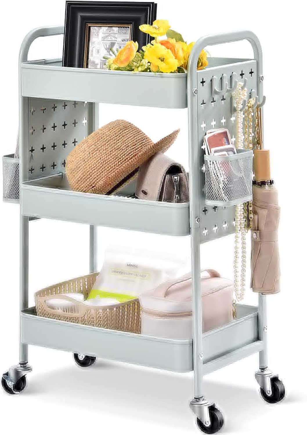 Pink 3-Tier Rolling Utility Storage Cart with Removable Baskets R944287