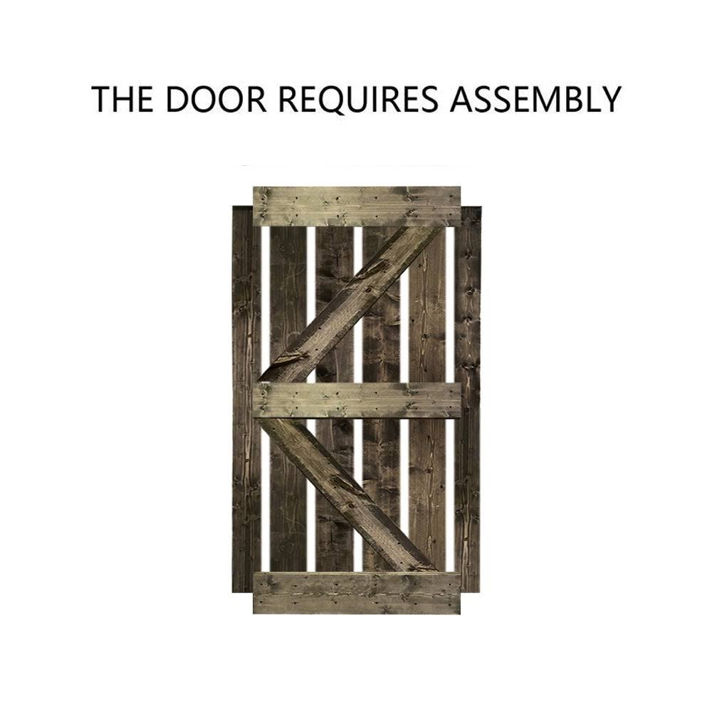 Solid Espresso Stained Knotty Pine Wood Interior Sliding Barn Door with Hardware Kit K77227
