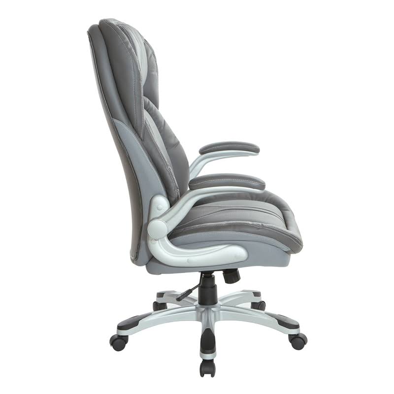 Grey Bonded Leather Executive Chair with Flip Arms Q359230