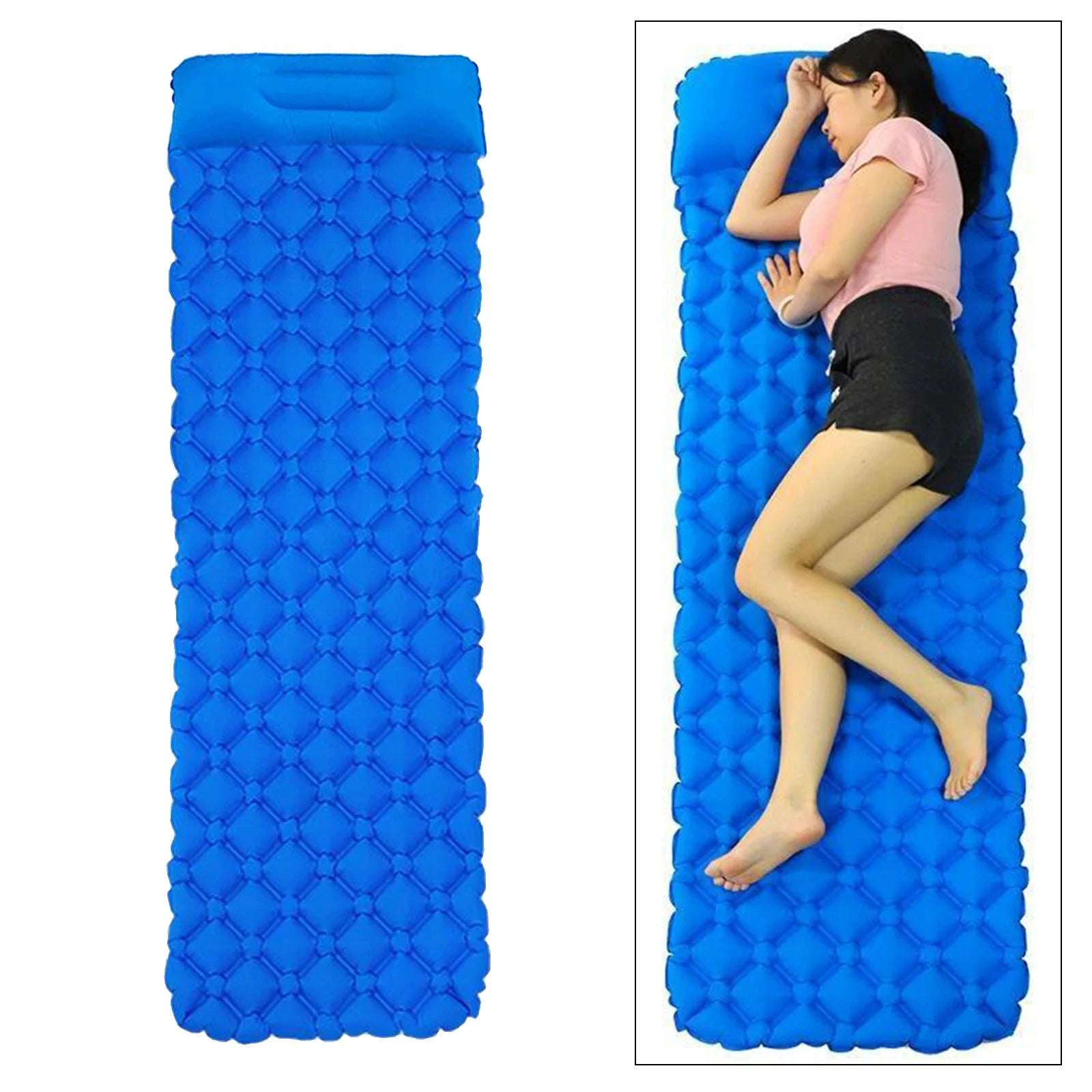 Blue Waterproof Inflatable Camping Mattress with Pillow N53099