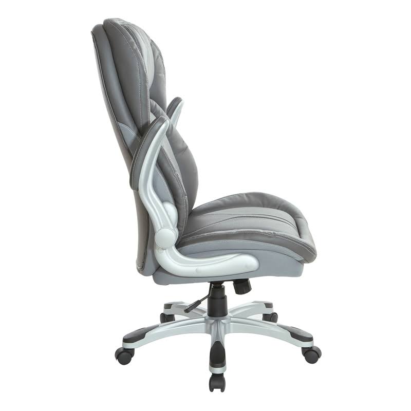 Grey Bonded Leather Executive Chair with Flip Arms Q359230