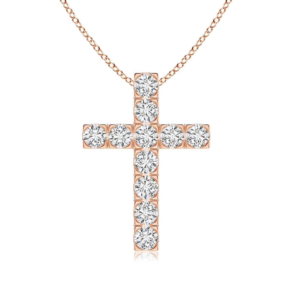 Diamond Cross Pendant Necklace in 14K Rose Gold I612