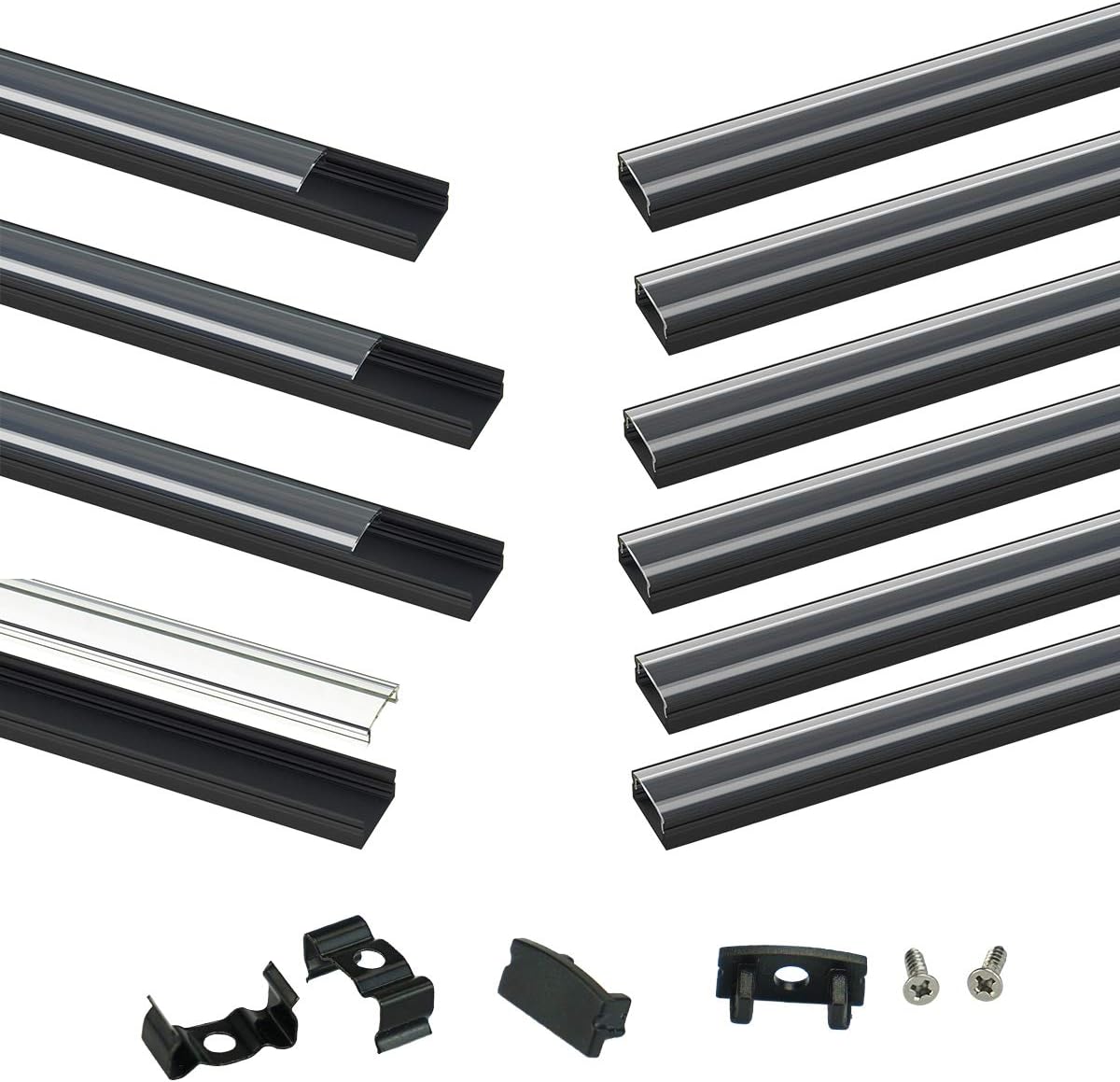 10Pack 3.3FT Black LED Channel System with Clear Cover Lens Aluminum Extrusion Track Housing Profile U Shape L3649